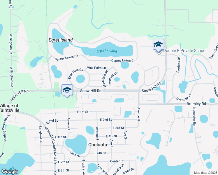 map of restaurants, bars, coffee shops, grocery stores, and more near 241 Organza Place in Chuluota