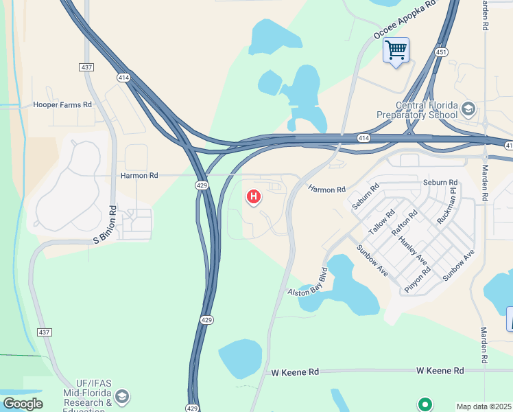 map of restaurants, bars, coffee shops, grocery stores, and more near 2100 Ocoee Apopka Road in Apopka