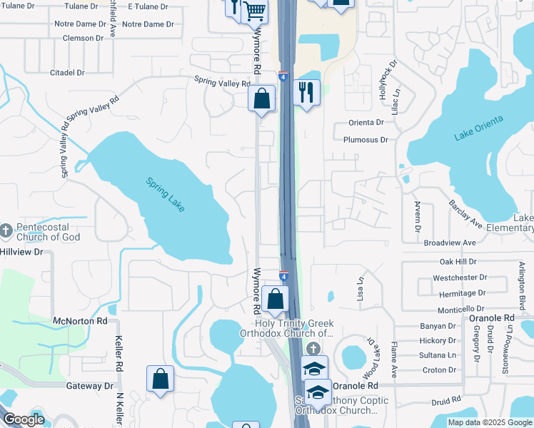 map of restaurants, bars, coffee shops, grocery stores, and more near 693 South Wymore Road in Altamonte Springs
