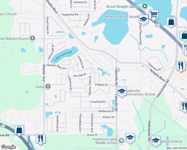 map of restaurants, bars, coffee shops, grocery stores, and more near 1902 Tindaro Drive in Apopka