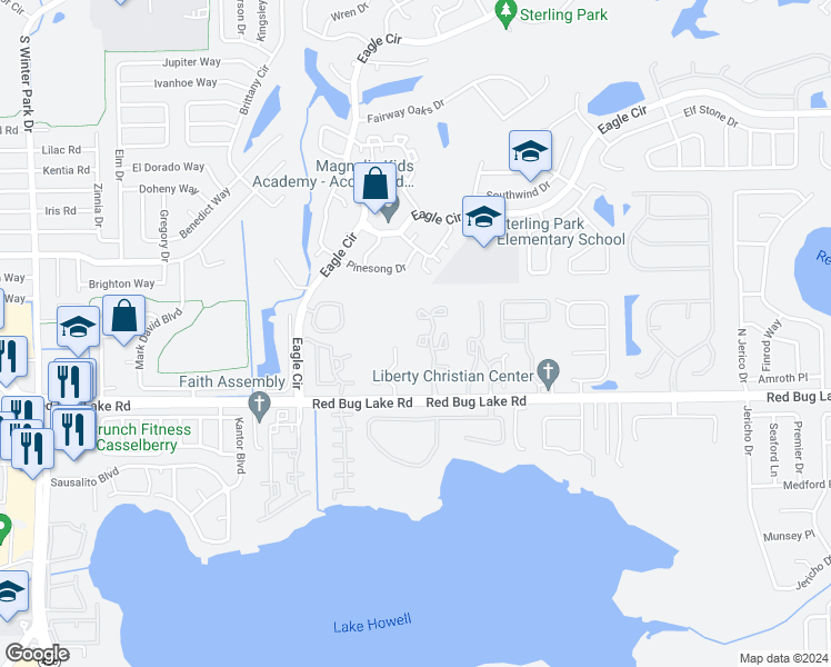 map of restaurants, bars, coffee shops, grocery stores, and more near 862 Commonwealth Court in Casselberry