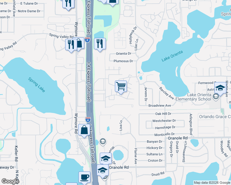 map of restaurants, bars, coffee shops, grocery stores, and more near 231 Debora Court in Altamonte Springs