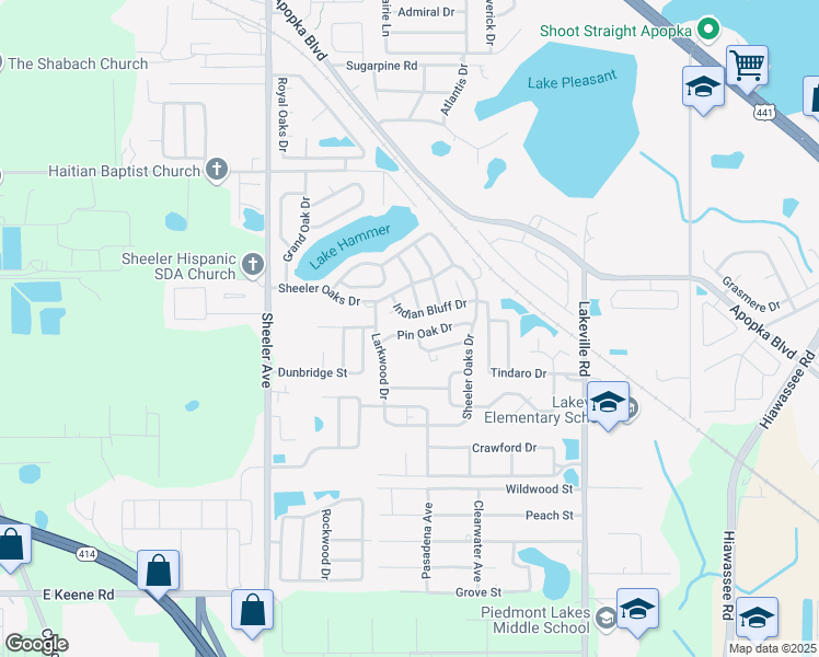 map of restaurants, bars, coffee shops, grocery stores, and more near 1196 Indian Bluff Court in Apopka