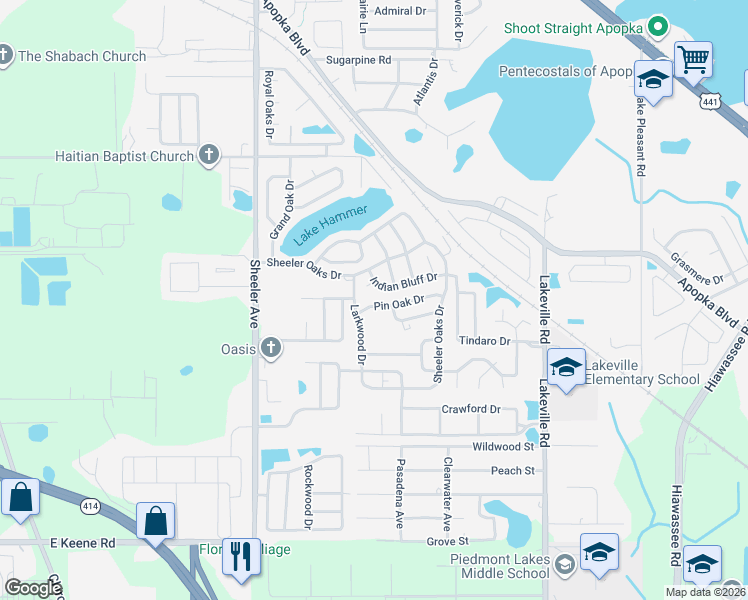map of restaurants, bars, coffee shops, grocery stores, and more near 1196 Indian Bluff Court in Apopka