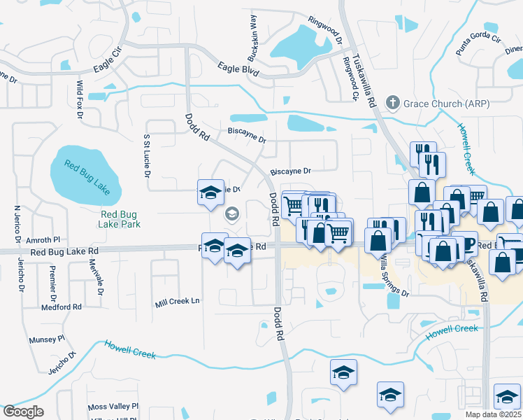 map of restaurants, bars, coffee shops, grocery stores, and more near 3708 Idlebrook Circle in Casselberry