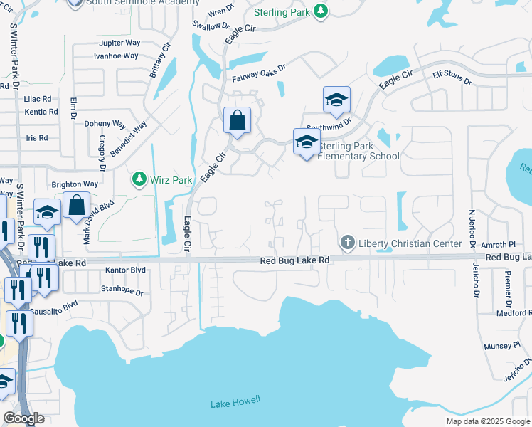 map of restaurants, bars, coffee shops, grocery stores, and more near 2848 Revere Court in Casselberry