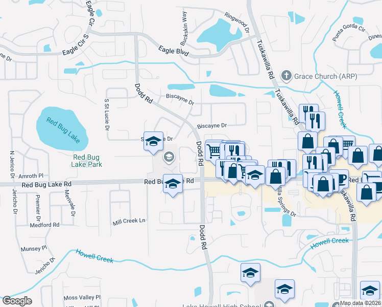 map of restaurants, bars, coffee shops, grocery stores, and more near 3708 Idlebrook Circle in Casselberry