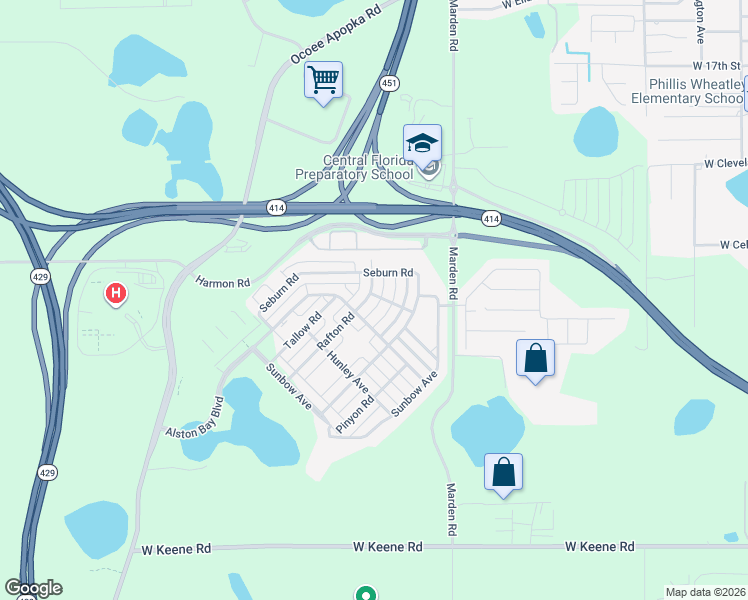 map of restaurants, bars, coffee shops, grocery stores, and more near 1875 Rafton Road in Apopka