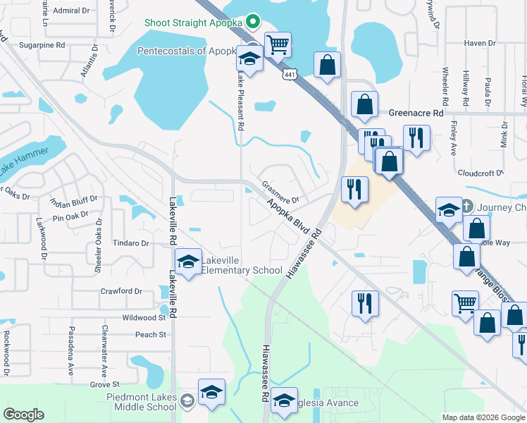 map of restaurants, bars, coffee shops, grocery stores, and more near 1819 Olivia Circle in Apopka