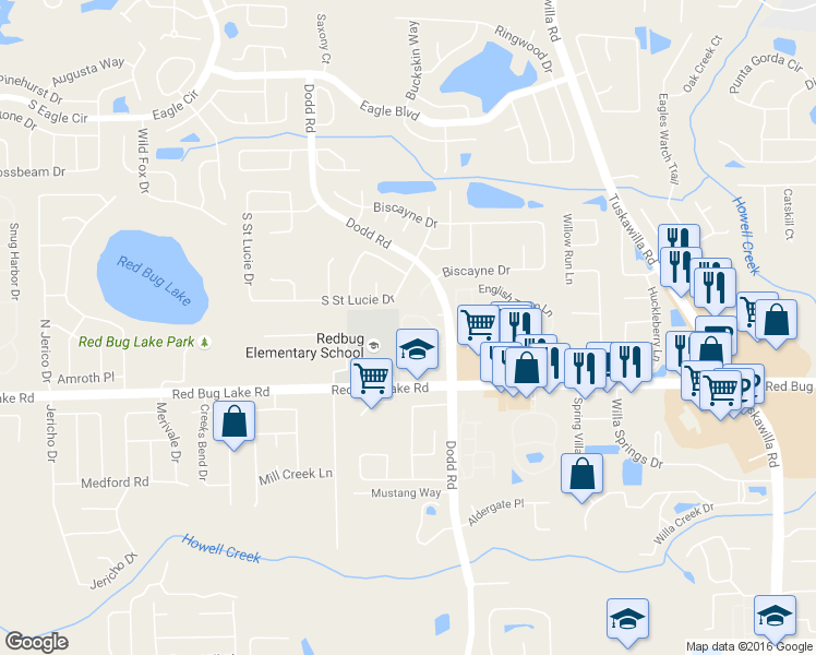 map of restaurants, bars, coffee shops, grocery stores, and more near 3708 Idlebrook Circle in Casselberry
