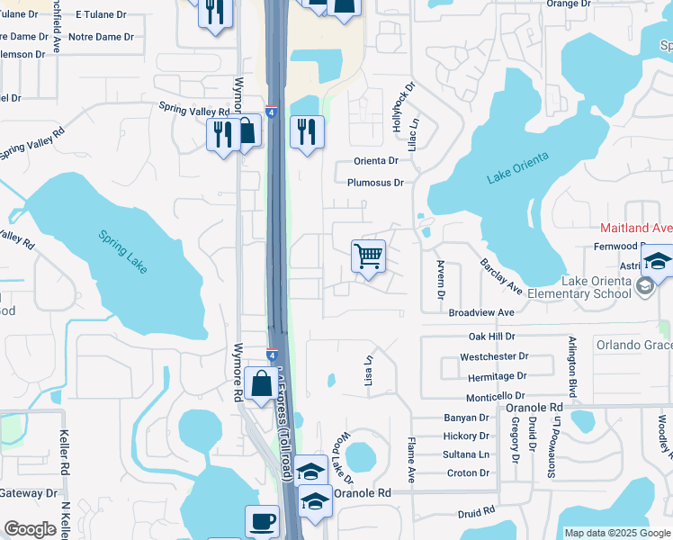 map of restaurants, bars, coffee shops, grocery stores, and more near 231 Debora Court in Altamonte Springs