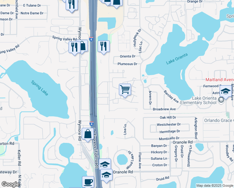 map of restaurants, bars, coffee shops, grocery stores, and more near 231 Debora Court in Altamonte Springs