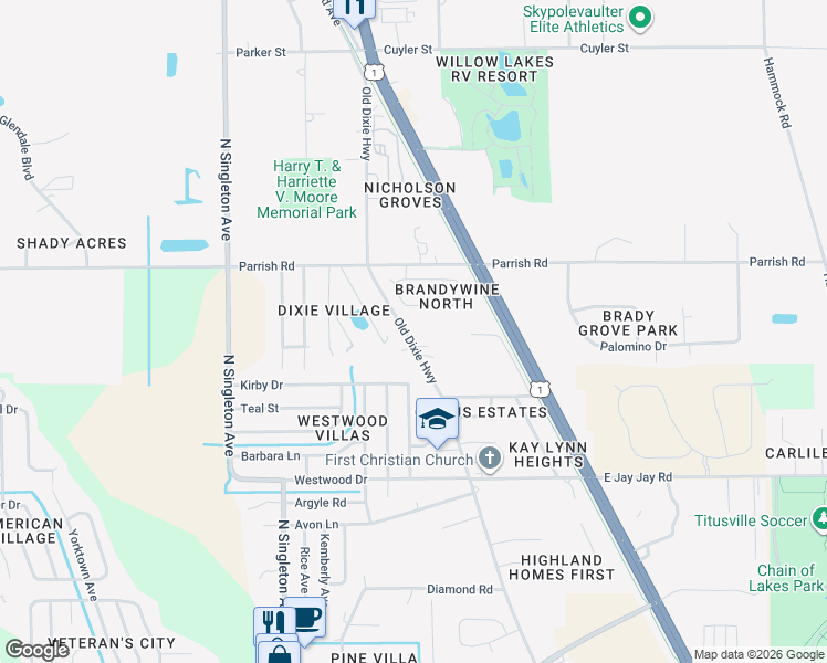 map of restaurants, bars, coffee shops, grocery stores, and more near 1935 Old Dixie Highway in Titusville