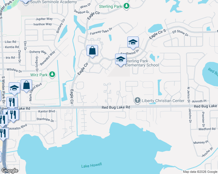 map of restaurants, bars, coffee shops, grocery stores, and more near 2848 Revere Court in Casselberry