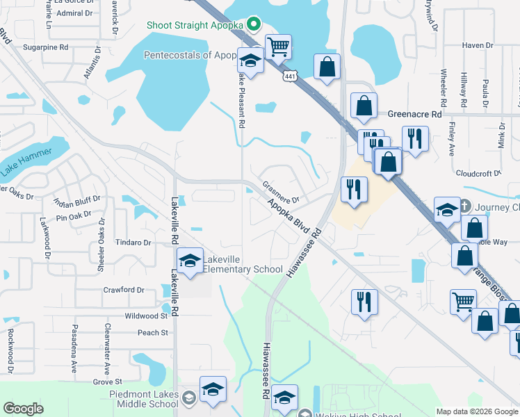 map of restaurants, bars, coffee shops, grocery stores, and more near 1819 Olivia Circle in Apopka