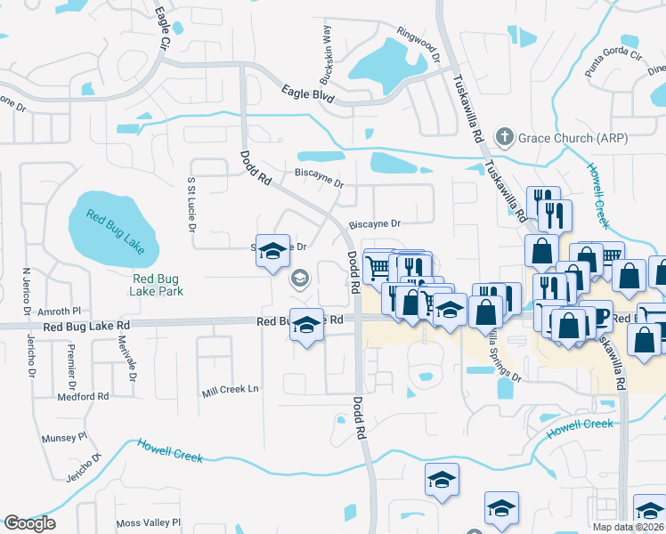 map of restaurants, bars, coffee shops, grocery stores, and more near 3708 Idlebrook Circle in Casselberry