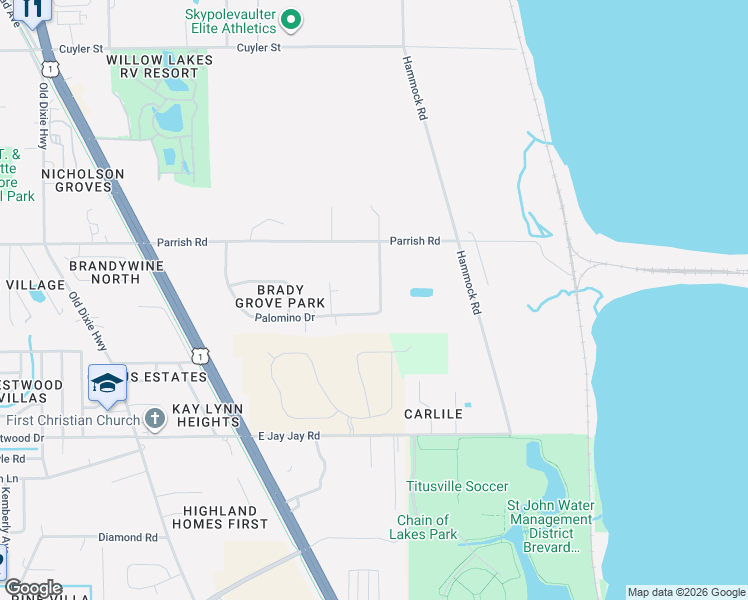 map of restaurants, bars, coffee shops, grocery stores, and more near 1960 Brady Grove Road in Titusville