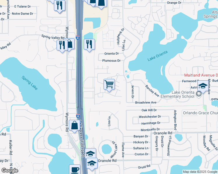 map of restaurants, bars, coffee shops, grocery stores, and more near 648 Crimson Court in Altamonte Springs