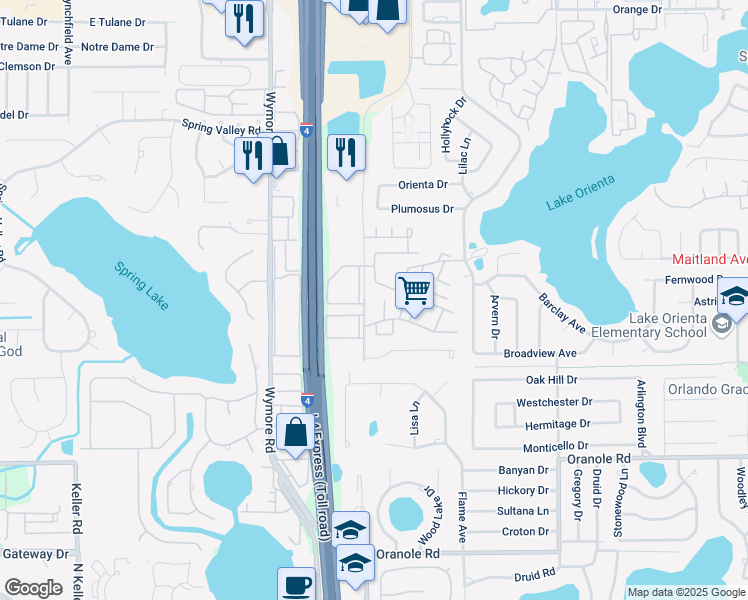 map of restaurants, bars, coffee shops, grocery stores, and more near 231 Debora Court in Altamonte Springs