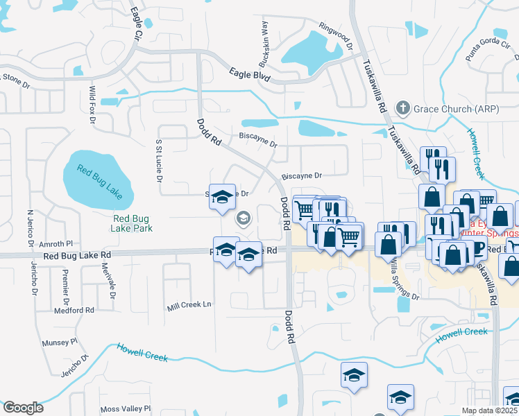 map of restaurants, bars, coffee shops, grocery stores, and more near 3716 Idlebrook Circle in Casselberry
