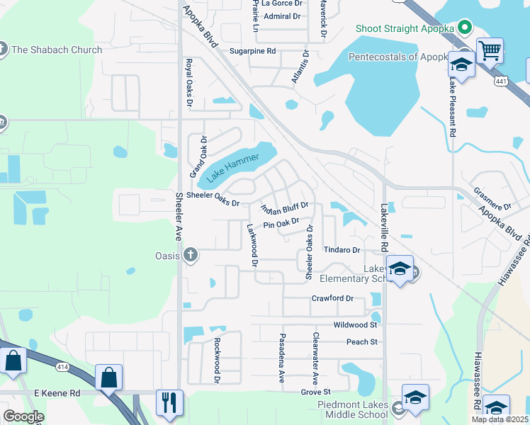 map of restaurants, bars, coffee shops, grocery stores, and more near 1196 Indian Bluff Court in Apopka