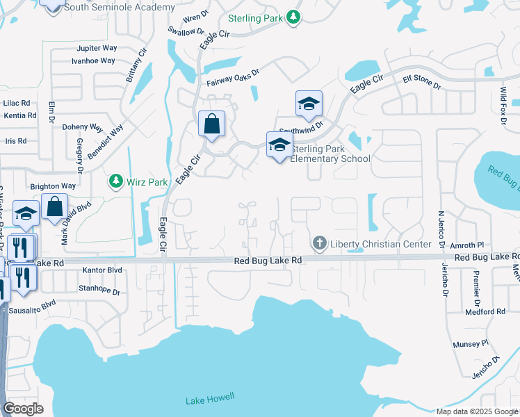 map of restaurants, bars, coffee shops, grocery stores, and more near 2885 Wareham Court in Casselberry