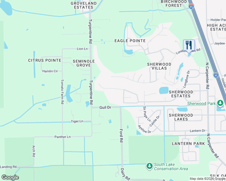 map of restaurants, bars, coffee shops, grocery stores, and more near 4755 Longbow Drive in Titusville