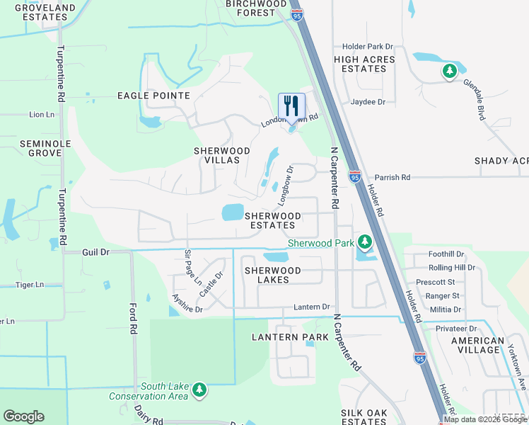 map of restaurants, bars, coffee shops, grocery stores, and more near 1913 Flintshire Court in Titusville