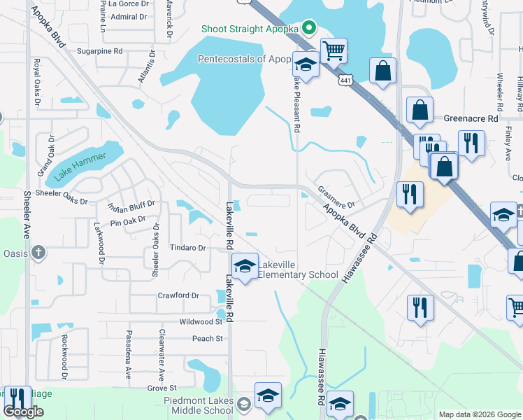 map of restaurants, bars, coffee shops, grocery stores, and more near 1708 Chatham Circle in Apopka