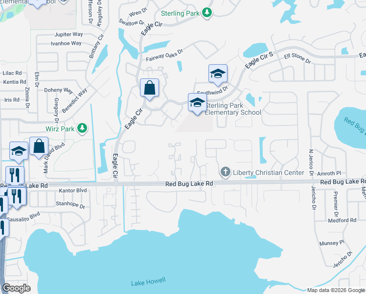 map of restaurants, bars, coffee shops, grocery stores, and more near 2885 Wareham Court in Casselberry