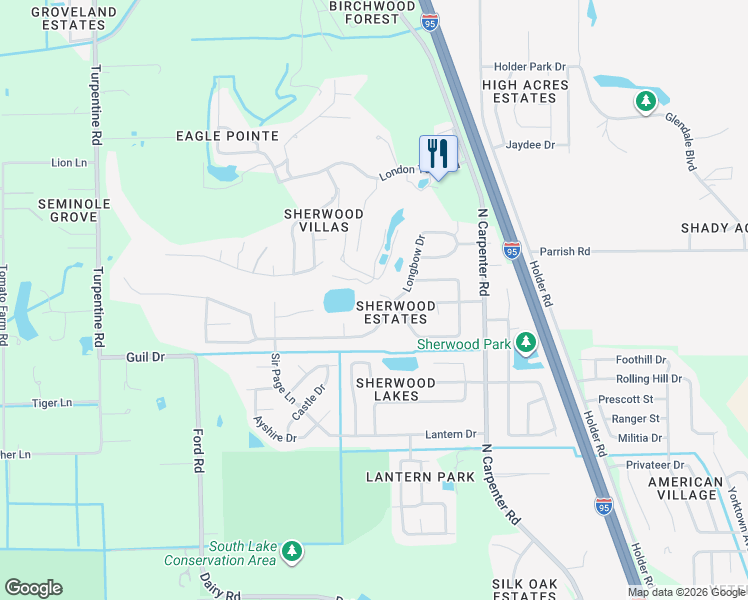 map of restaurants, bars, coffee shops, grocery stores, and more near 1913 Flintshire Court in Titusville