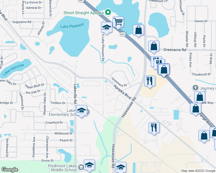 map of restaurants, bars, coffee shops, grocery stores, and more near 1819 Olivia Circle in Apopka