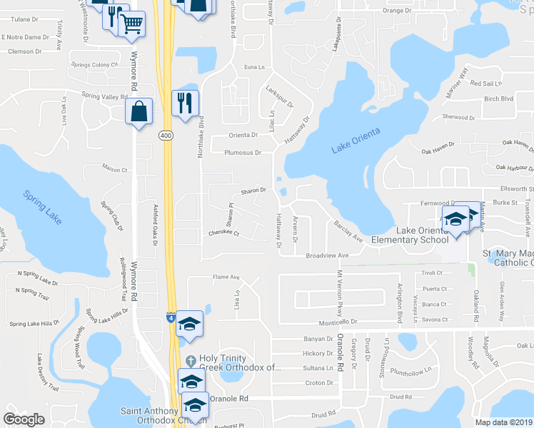 map of restaurants, bars, coffee shops, grocery stores, and more near 611 Fenton Place in Altamonte Springs