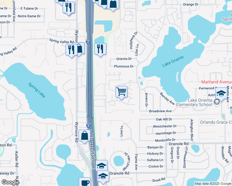 map of restaurants, bars, coffee shops, grocery stores, and more near 231 Debora Court in Altamonte Springs