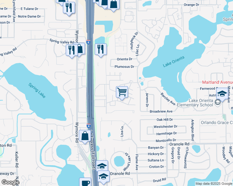 map of restaurants, bars, coffee shops, grocery stores, and more near 231 Debora Court in Altamonte Springs