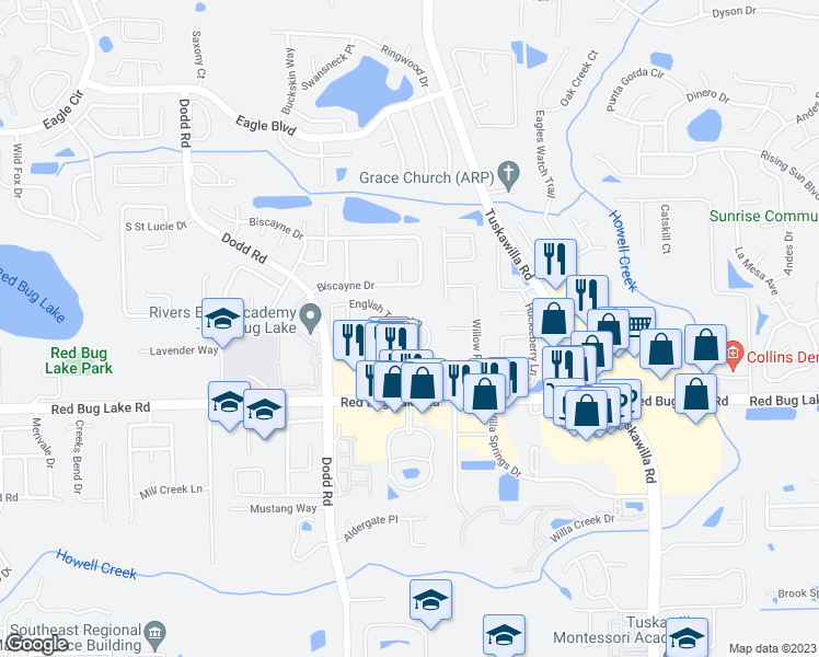 map of restaurants, bars, coffee shops, grocery stores, and more near 978 English Town Lane in Winter Springs