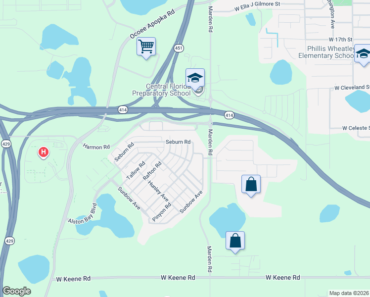map of restaurants, bars, coffee shops, grocery stores, and more near 1916 Ruckman Place in Apopka