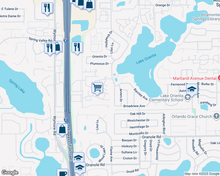 map of restaurants, bars, coffee shops, grocery stores, and more near 611 Fenton Place in Altamonte Springs