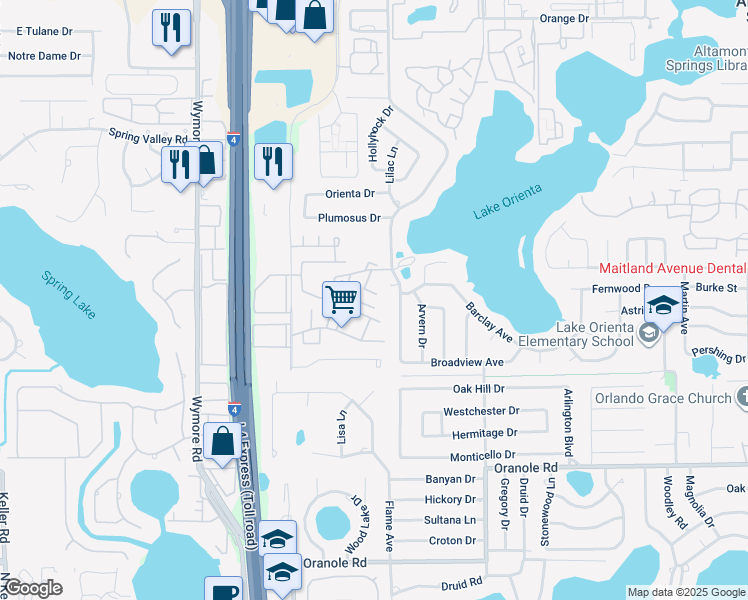 map of restaurants, bars, coffee shops, grocery stores, and more near 611 Fenton Place in Altamonte Springs