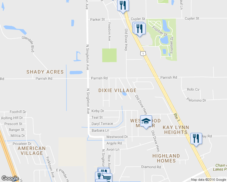 map of restaurants, bars, coffee shops, grocery stores, and more near 3324 Pennsylvania Avenue in Titusville