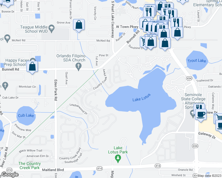 map of restaurants, bars, coffee shops, grocery stores, and more near 607 Northbridge Drive in Altamonte Springs