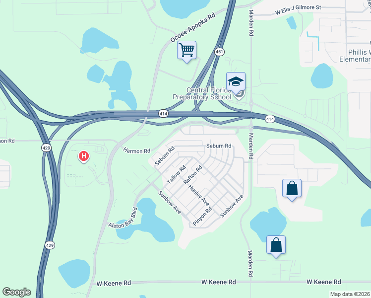 map of restaurants, bars, coffee shops, grocery stores, and more near 1239 Alston Bay Boulevard in Apopka