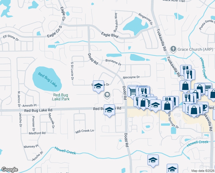 map of restaurants, bars, coffee shops, grocery stores, and more near 3611 South Saint Lucie Drive in Casselberry