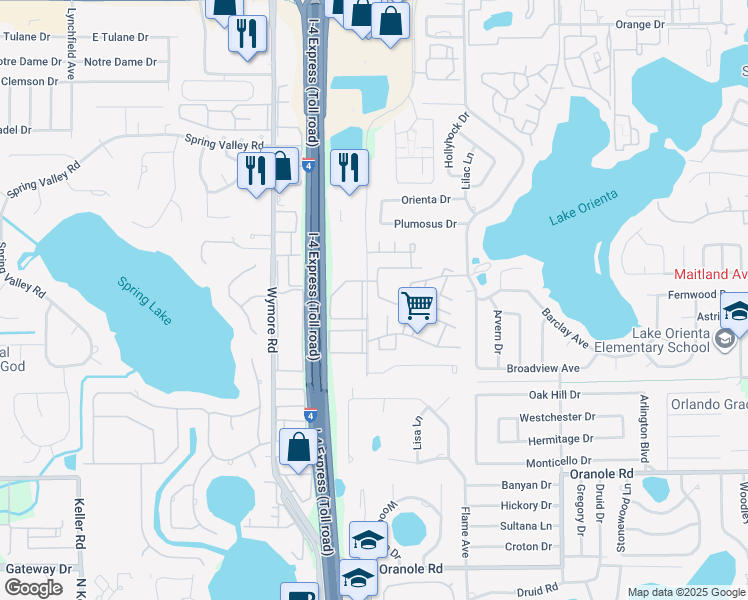 map of restaurants, bars, coffee shops, grocery stores, and more near 231 Debora Court in Altamonte Springs