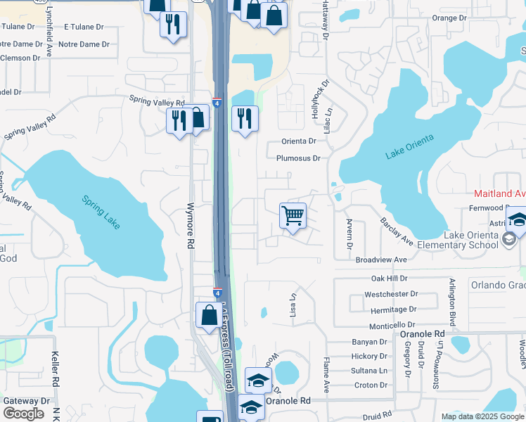 map of restaurants, bars, coffee shops, grocery stores, and more near 231 Debora Court in Altamonte Springs