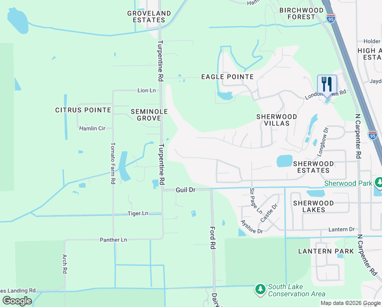 map of restaurants, bars, coffee shops, grocery stores, and more near 4755 Longbow Drive in Titusville