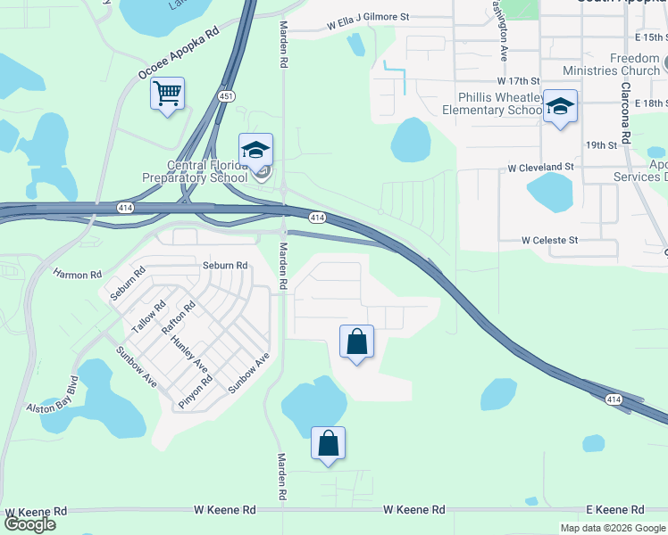 map of restaurants, bars, coffee shops, grocery stores, and more near 959 Maypole Drive in Apopka