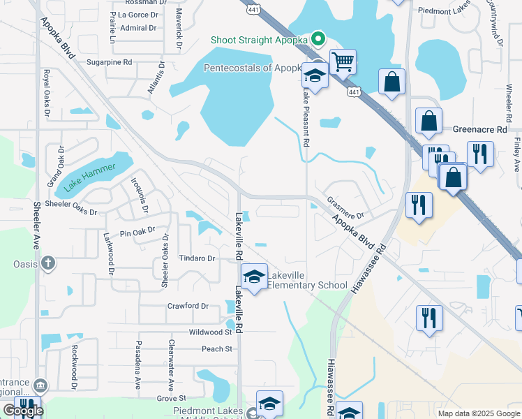 map of restaurants, bars, coffee shops, grocery stores, and more near 1708 Chatham Circle in Apopka