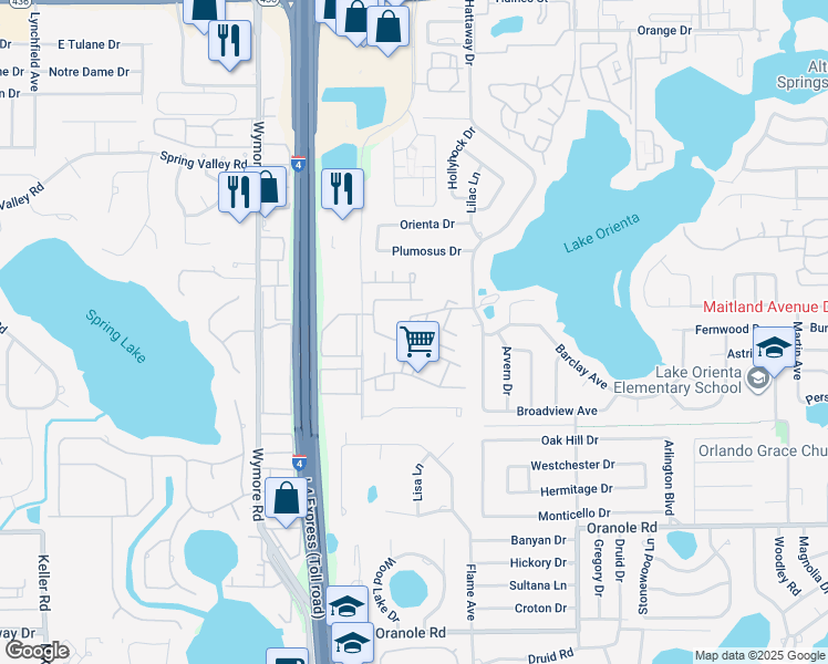 map of restaurants, bars, coffee shops, grocery stores, and more near 648 Crimson Court in Altamonte Springs