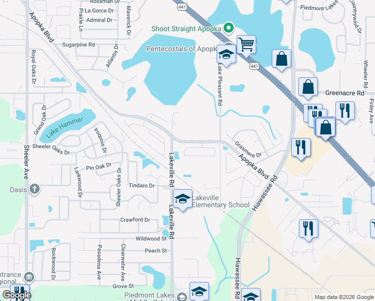 map of restaurants, bars, coffee shops, grocery stores, and more near 1708 Chatham Circle in Apopka